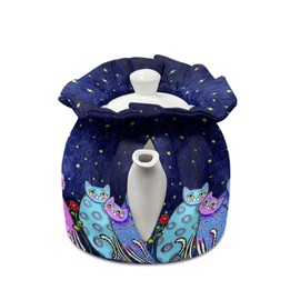 Xoenoiee Cute Cat Starry Night Print Tea Cozy Cotton Tea Cosy for Teapots Keep Warm Teapot Cover Insulated Kettle Cover for Home Kitchen Table Decor