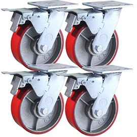 6" x 2" Heavy Duty Metal CASTERS with Poly Tread - Foghorn Construction (4 Brake Set)