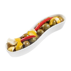 Restaurantware Swerve 6 Ounce Olive Plate 1 Curved Olive Tray - Large Chip Resistant White Porcelain Olive Canoe Dishwasher Safe For Snacks Condiments Or Appetizers