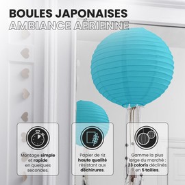 12 x Paper Lanterns 20cm Turquoise Hanging Light Paper Ball 20cm Type Japanese Lantern for Wedding Decoration - Pack of 12 - The Must Have from the Range of Lanterns Paper