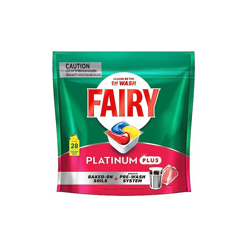 28pc Fairy Platinum Plus Dishwasher Dishwashing Capsules Lemon 434g