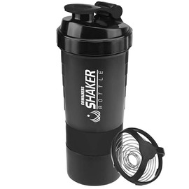 Botella para Proteina Gym de Coctelera con mezclador, almacenamiento de giro y bloqueo de 3 capas, 100% libre de BPA Prueba de fugas Fitness Deportes Nutrición Suplementos 650ml(Negro)