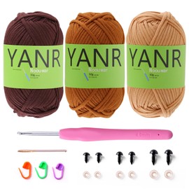 Crochet Kit for Beginners - Cotton Chunky Yarn for Crocheting & Knitting with Easy-to-See Stitches - 3x50g - Khaki, Brown & Coffee