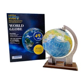 Little Learning Hands Rompecabezas 3D para adultos y niños | Puzzle 3D de globo del mundo | Kit de construcción de modelo de globo terráqueo | Regalos de cumpleaños para niños, adolescentes y adultos | 49 piezas