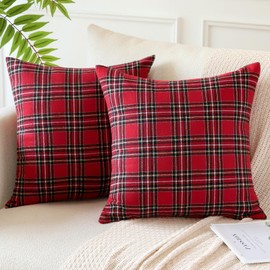 JOTOM Christmas Scottish Tartan Plaid Throw Pillow Covers Farmhouse Classic Decorative Square Cushion Covers 50 x 50cm Soft Pillowcases for Decor Sofa Couch 20x20 Inch Set of 2 (Red)