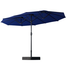 15ft Large Patio Umbrellas with Base Included, Double Sided Outdoor Umbrella, Market Umbrellas with Crank Handle, Backyard Umbrela for Deck, Garden, Pool (With Base)