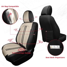 FREESOO Front Seats 2PCS Leather Car Seat Covers, Ultra Breathable Waterproof Seat Covers for Cars Trucks SUV, Carseat Protector Car Seat Cover Fit for Most Vehicles, Black Beige