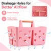 Pink Portable Shower Caddy with Wooden Handle, Plastic Shower Basket