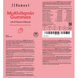 Multivitamins and Mineral Gummies, for Kids, Women and Men, 120 Gummies | Natural Strawberry Flavor | with 13 Vitamins & Minerals | Gelatin Free, Vegetarian, Gluten Free | Zenement