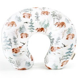 GRSSDER Nursing Pillow Cover, Stretchy Soft Minky Fabric Covers, Fit Most Nursing Support Pillows for Breastfeeding, Comfortable Safe Pillow Cover, Stylish Cute Bear Pattern