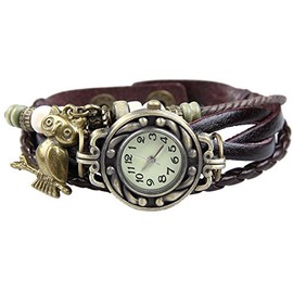 Boolavard OWL Quartz Fashion Weave Wrap around Leather Bracelet Women Wrist Watch