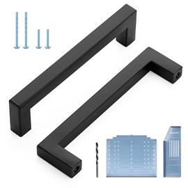 Ravinte Black Cabinet Pulls 5 Inch Square Kitchen Cabinet Handles Modern Hardware for Kitchen Cabinets Cupboard with Drill Mounting Template 55 Pack