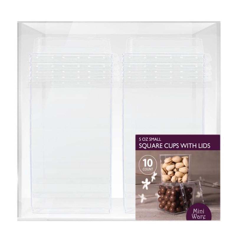 Blue Sky MiniWare Square Clear Plastic Cups with Lids (10ct)