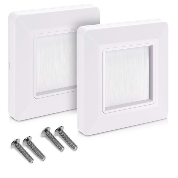 kwmobile Flush Brush Wall Plate - 2X Single Gang Flush Wall Mounted Brush Faceplate to Cover Outlets, Sockets and Tidy Up Wires and Cables - White