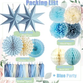 Blue Party Decorations,15PCS Dusty Blue Beige Birthday Decorations for Women Men Girl Boy,Hanging Backdrop Decor for Engagement,Boho Wedding,Baby Shower,Bridal Shower,Garden Party