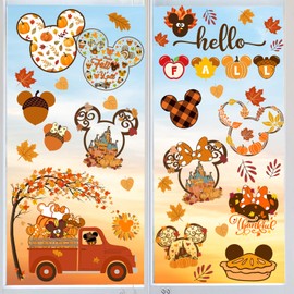 Fall Window Clings,9 Sheets Mouse Themed Fall Window Stickers for Glass Windows,Removal Thanksgiving Window Clings for Mouse Themed Autumn Fall Decorations