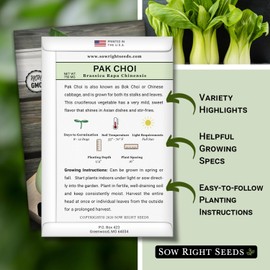 Sow Right Seeds - White Stem Pak Choi Seed for Planting - Bok Choy or Chinese Cabbage - Non-GMO Heirloom Variety to Plant Asian Greens in Your Home Vegetable Garden - Grow Great Stir-Fries (1)