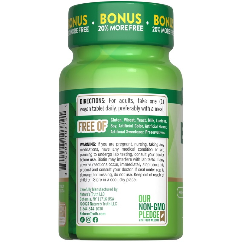 Nature's Truth Biotin 1000mcg | 120 Tablets | Vegan, Non-GMO,
