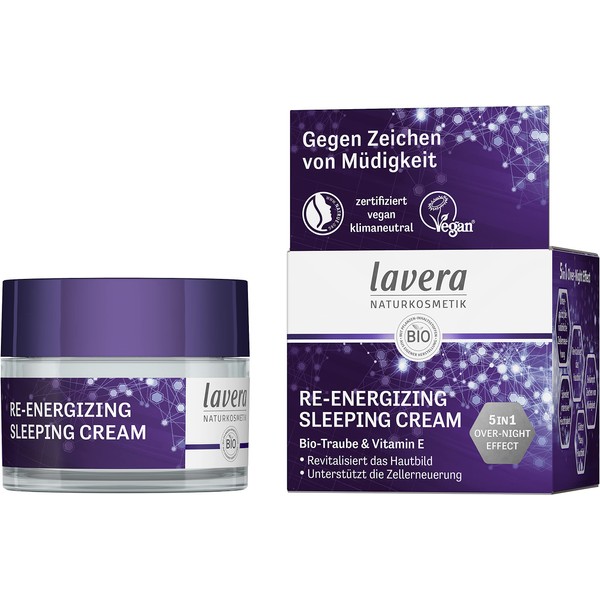 lavera Re-Energizing Sleeping Cream - Night Cream - with Organic Grape & Vitamin E - Organic Plant Active Ingredients - Skin Care - Vegan - Natural Cosmetics - Neutral & Innovative Face Care - 50 ml