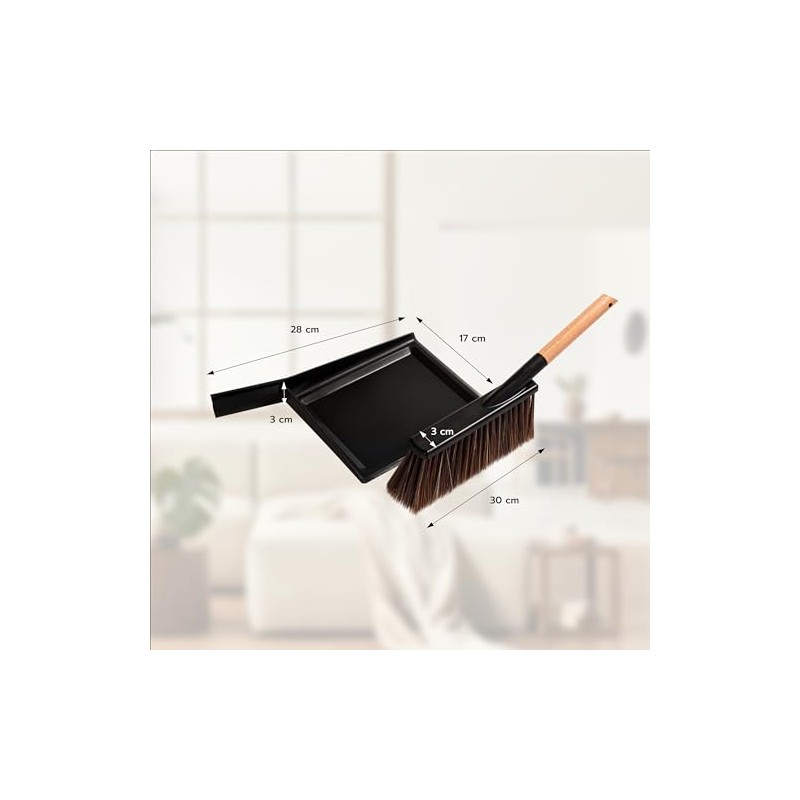 cleangang Hand Brush and Dustpan Beech Wood Black 30cm x