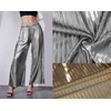 heipeiwa Women's Metallic Wide Leg Palazzo Pants Rib Pleated Raw