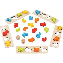 goki 56765 Game Animals Board: 24 x 7 x 0.5 cm, 32 Pieces, Wood, Colourful, 32-Piece (1 Set)