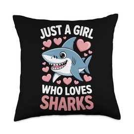 Sea Life Lovers Just A Girl Who Loves Sharks Shark Fan Throw Pillow