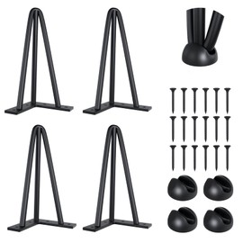 SPACEEUP 16" Hairpin Table Legs, 4PCS Coffee Desk Legs with Rubber Floor Protectors, 880lbs Load Capacity, Heavy Duty Black Metal Furniture Legs 3 Rods for DIY Bench Desk Dining End Table Chairs