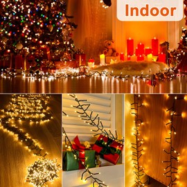 Meision Outdoor Cluster Fairy Lights, 12 m, 600 LEDs, Fairy Lights with Plug, 31 V with Timer, 8 Modes, Memory Function, IP44 Waterproof, Cluster Fairy Lights for Christmas Decoration, Garden, Warm