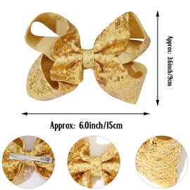 2 PCS 6 Inches Gold Sequins Large Bows Alligator Hair Clip Hair Barrettes Accessories for Women Teens Girls Kids (Gold)