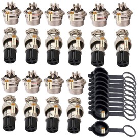 Aviation Connector Plugs, Lsgoodcare 10Pairs 16MM 4 Pin Din Female/Male Aviation Connector Plug with Aviation Caps, 5A GX16-4 Pin Metal Chassis Thread Panel Wire Connector Socket