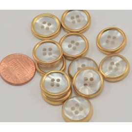 Unbranded 12 Gold Tone Plastic Buttons Faux MOP Center 5/8" 16mm # 7047