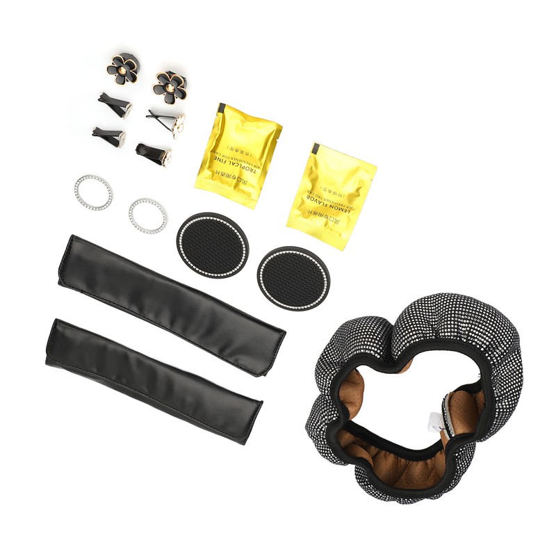 Bling Car Accessories Set Rhinestone Steering Wheel Cover Coaster Starter