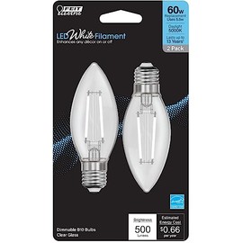 Feit B10 E26 (Medium) Filament LED Bulb Daylight 60 Watt Equivalence 2 pk