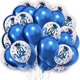 Birthday Age Balloons 12 inch Happy Birthday Balloons 60th Birthday Decoration for Women Men Metallic Blue Balloons And Blue Age Confetti Balloons Set BIrthday Balloons 10 pack