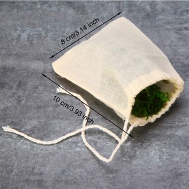 EORTA 50 Pieces Tea Strainer Bags Reusable Coffee/Tea/Herb Brew Bags Loose Leaf Infuser Cotton Muslin Drawstring Bags for Office Home Kitchen Cooking Travel, Beige