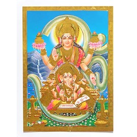 JB Pictures Gold Foil Embossed Hindu God Lord Ganesh and Goddesses Lakshmi Religious Wall Art - Picture for Living Room