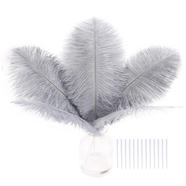 SOGUGOM Grey Craft Ostrich Feathers - 30PCS 6-8 inch Bulk
