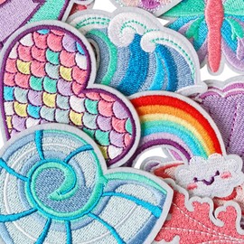 Jefuzh - 16 parches para planchar de unicornio, diseño de corazón de estrella arcoíris, diseño de mariposa, diseño de corazón bordado, parches de reparación de bordado, accesorios de manualidades para
