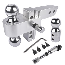 Adjustable Trailer Hitch Device - Fits 2" Receiver, 4" Drop/Rise Heavy Duty Aluminum Tow Hitch, 12500 LBS GTW, Tri-Ball 1-7/8", 2", 2-5/16" Vahaha
