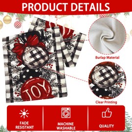 White and Black Buffalo Plaid Christmas Table Runner,Christmas Balls Joy Pine Branch Seasonal Winter Kitchen Tabletop Runner for Indoor Outdoor Dining Table Decoration13x72 Inch