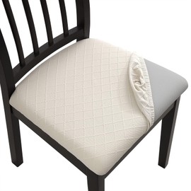 YISUN Chair Seat Covers, Super Fit Stretch Spandex Lattice Jacquard Removable Washable Dining Chair Covers for Hotel Dining Room Ceremony Banquet Wedding Party (4, Beige)