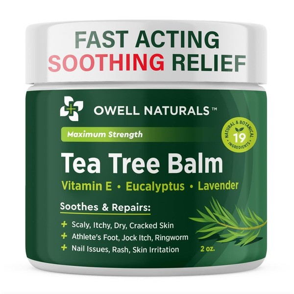 OWELL NATURALS Tea Tree Balm for Itchy, Dry and Cracked Skin, Rashes, Bee Stings, Splinters, Boils, Poison Ivy, Insect Bites, Cuts and Burns - Paraben-Free and Made in The USA