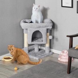 Yaheetech 23.5in Cat Tree Tower, Cat Condo with Sisal-Covered Scratching Posts, Cat House Activity Center Furniture for Kittens, Cats and Pets - Light Gray