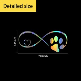 cueclue 1 Pack Dog Paw Print Love Decal, 7.1" x 3.1" Car Decoration Sticker, Vinyl Car Sticker, Holographic Waterproof Sticker, Universal for Car, Windows, Walls, Laptops (Multicolored)