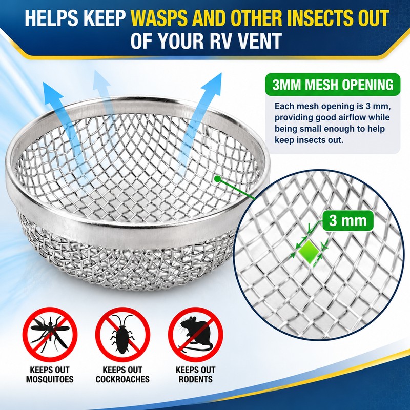 RV Furnace Vent Insect Screen – 2-Piece Stainless Steel Mesh