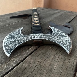 MDM-Ax106 24'' Double Headed Axe | Double Sided Axe Dane Axe - Viking Ax Custom Gift High Carbon Steel Viking Battle Axe with Rose Wood Shaft, Double Edge Axe - Christmas Gift