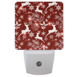 Christmas Balls Deers Night Light Set of 2 Shining Winter Snowflakes Nightlights Plug in LED Nightlight Auto Dusk to Dawn Sensor Lamp for Bedroom Bathroom Kitchen Hallway Stairs