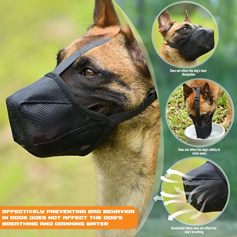 USYSGT Round Mesh Dog Muzzle, Breathable Muzzle for Small Medium