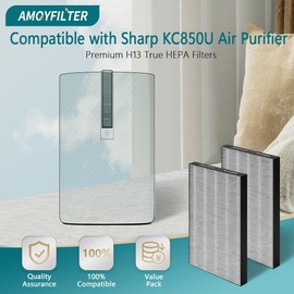 AMOYFILTER 2 Pcs True HEPA KC850U Replacement Filter Compatible with KC850U Sharp Air Pur-ifier Model KC-850U, Premium True HEPA Filter for Sharp KC850U, Part Number FZ-C100HFU